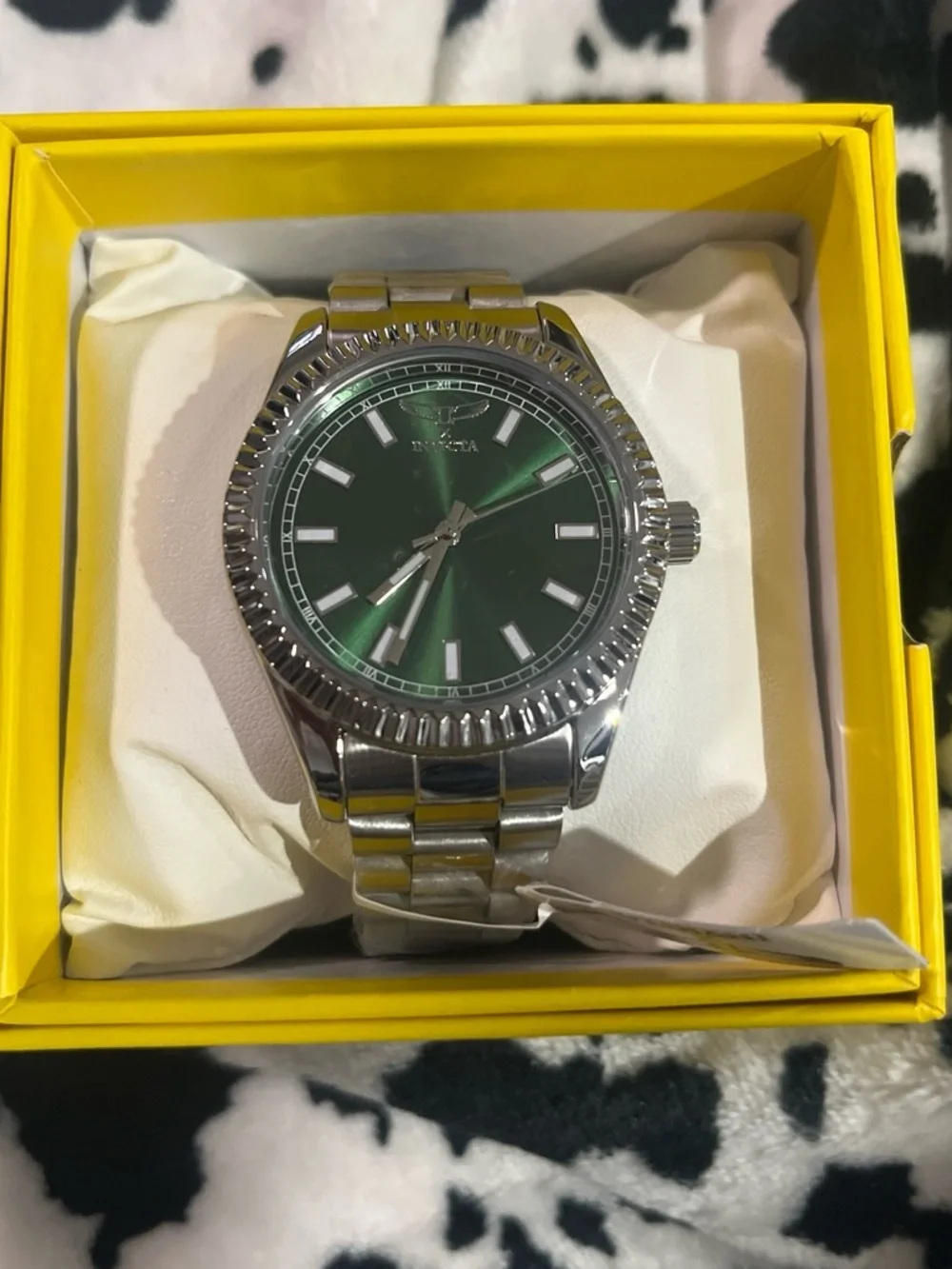 Invicta Silver Stainless Steel Watch with Green Dial
